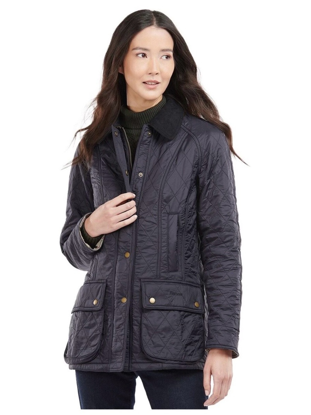 Barbour Beadnell Polarquilt Utility Jacket in Black with Black Cord Collar